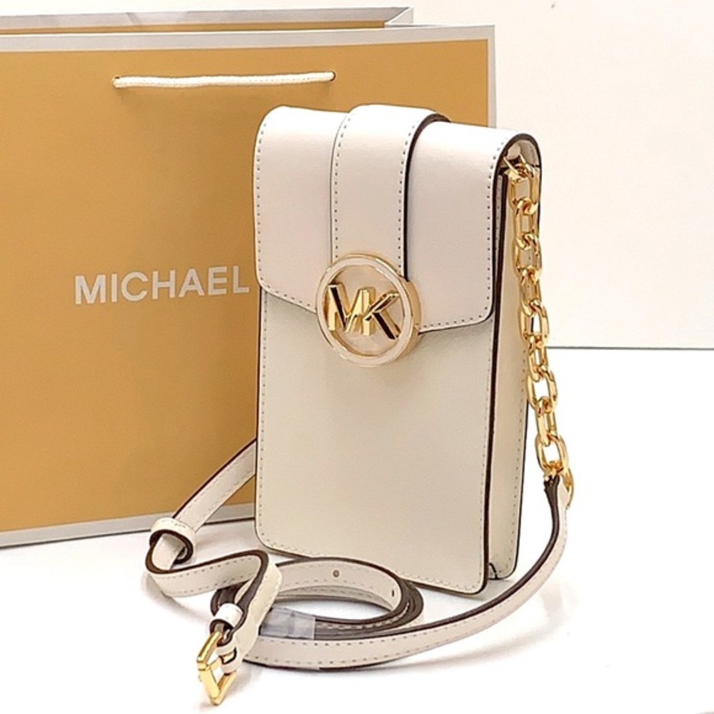 NWT MICHAEL KORS CARMEN SMALL NORTH SOUTH PHONE XBODY OPTIC WHITE COLOR